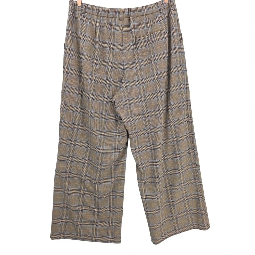 Anthropologie Maeve Womens XL Brown Plaid Pleated Wide Leg Trousers